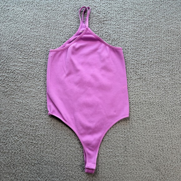 wild fable Tops - Wild Fable Womens Ribbed Halter Bodysuit Purple High Neck Thong Snap Medium